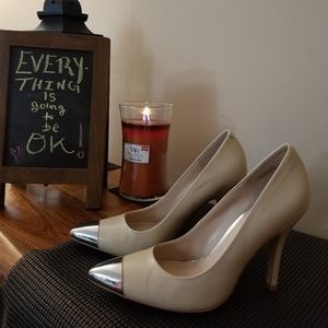 Chinese Laundry Shoes - Chinese Laundry cream high heel with silver toe Chinese Laundry Shoes - Chinese Laundry cream high heel with silver toe